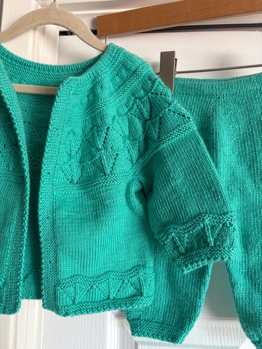 Hand-Knit Baby Cardigan & Pants Set - Bright Teal Turquoise